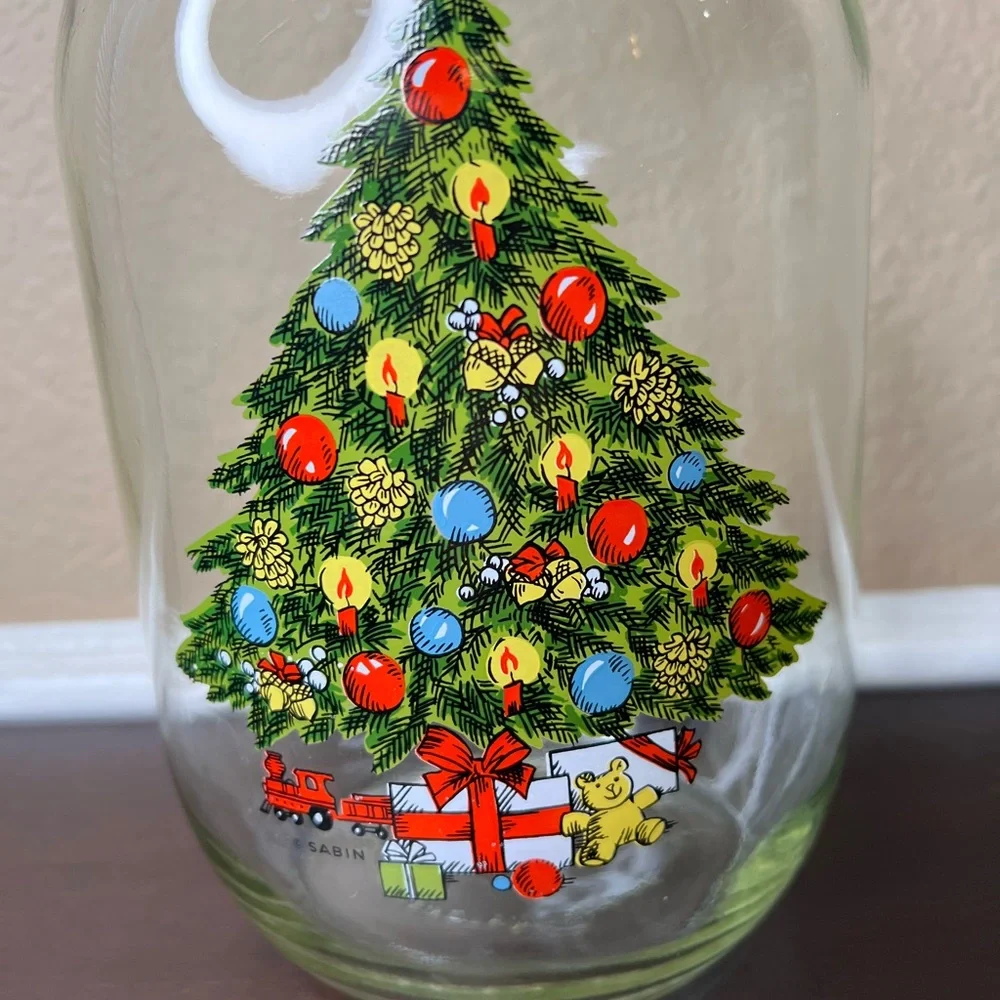 Vintage 1980s Carlton Glass Christmas Tree Cookie Jar – 3L Wire Bail Canister